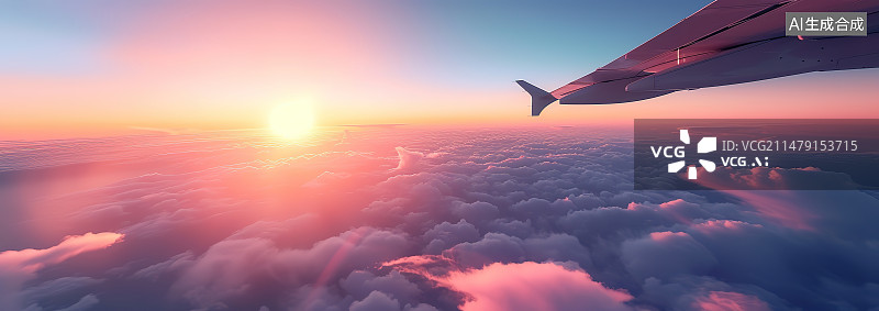 【AI数字艺术】飞机上的日落图片素材