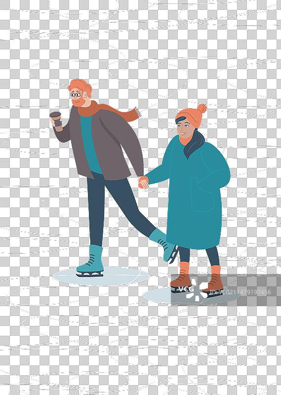 幸福的年轻夫妇一起滑冰图片素材