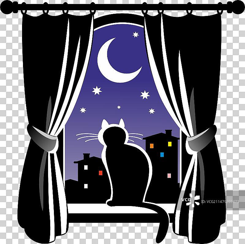 窗边小猫的剪影图片素材