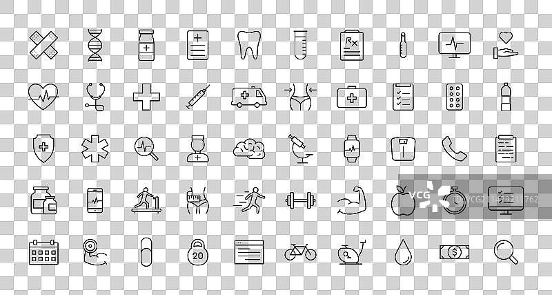 线性风格的医疗健康网页图标集合图片素材
