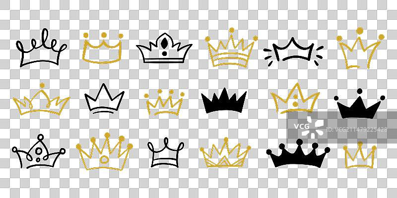手绘皇冠图标形状涂鸦集合图片素材