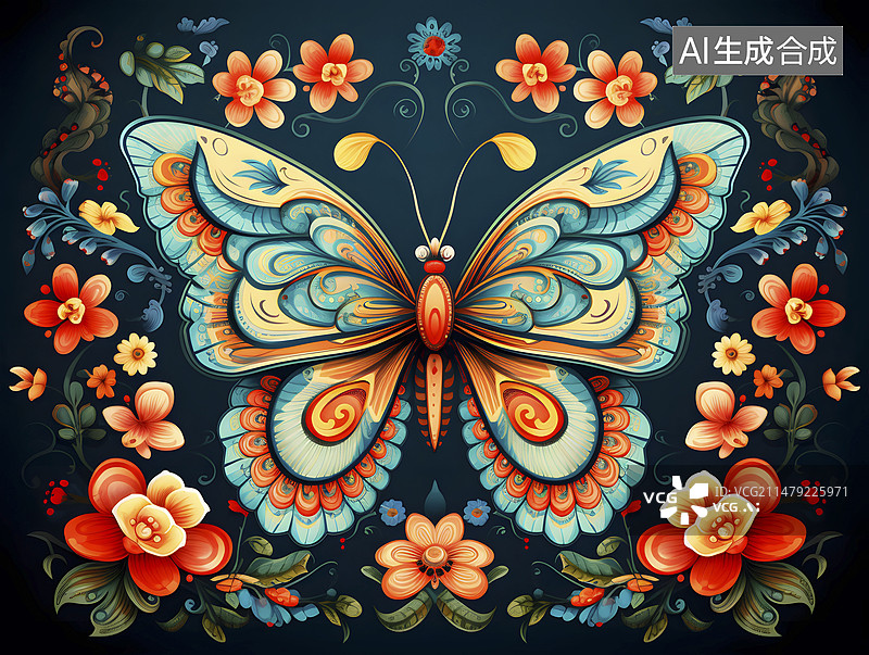 【AI数字艺术】佩斯利花纹蝴蝶图片素材