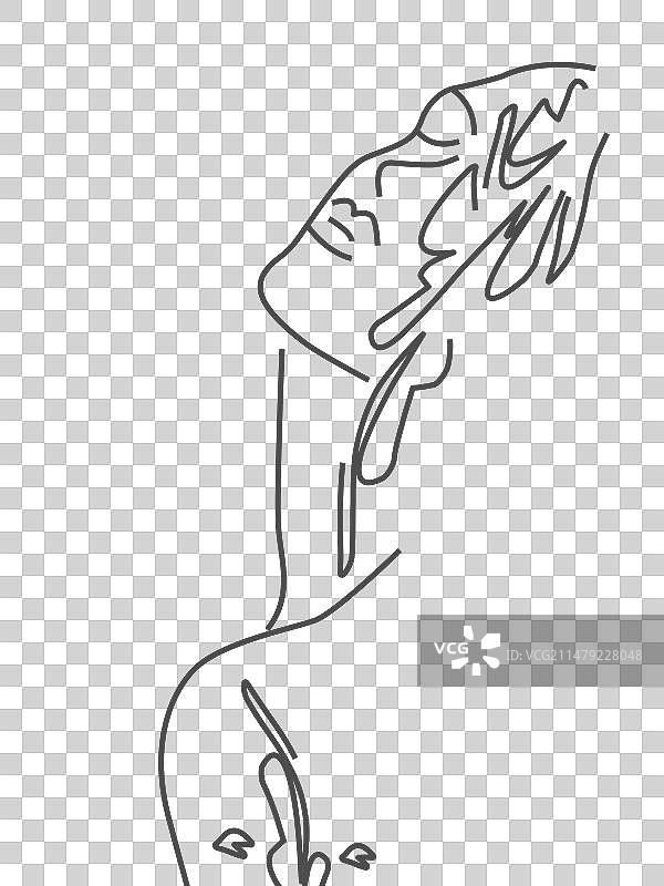 柔美花卉肖像线条艺术图片素材