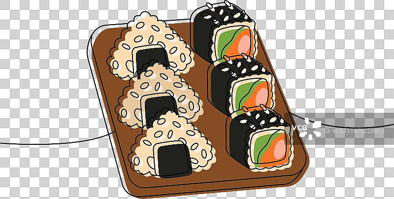 亚洲美食寿司单线条彩色图片素材