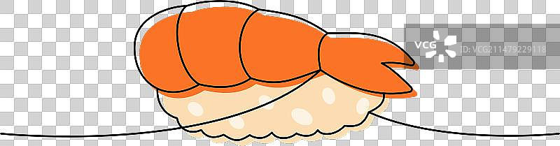 鲜虾寿司单线条彩色插画图片素材