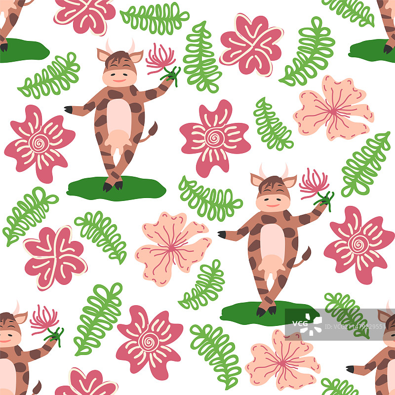 可爱跳舞奶牛无缝图案图片素材