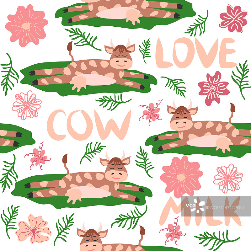 可爱跳舞奶牛无缝图案图片素材