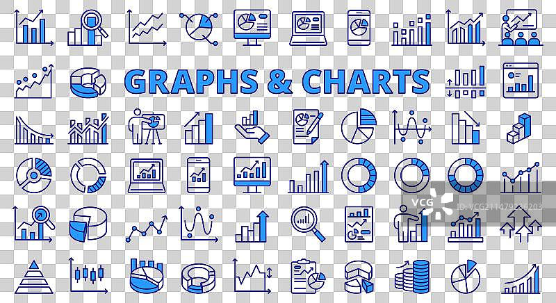 图表图标线条设计，蓝色商业图片素材