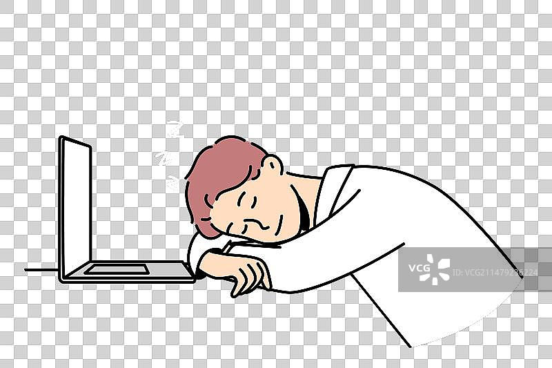 疲惫的男人在工作场所睡着了图片素材