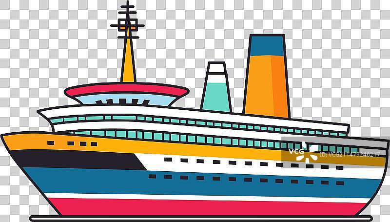 海洋旅行中的彩色游轮侧视图图片素材
