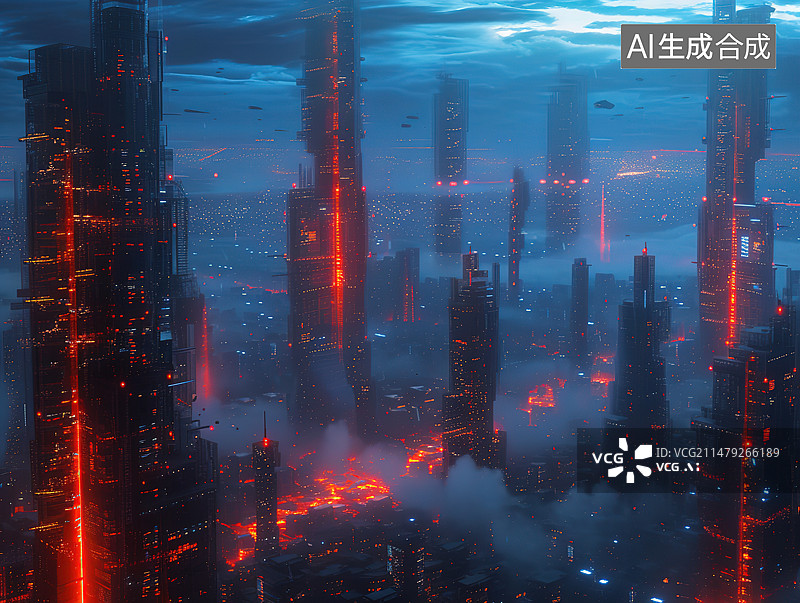 【AI数字艺术】城市风光夜景全景图片素材