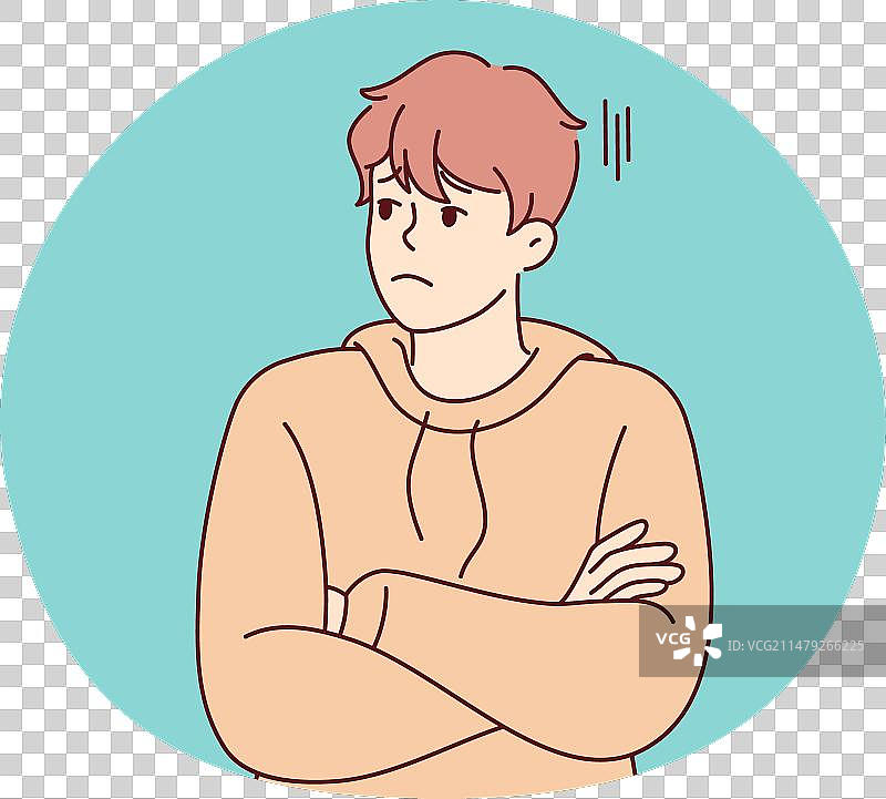 不高兴的男人看向一边，感到无聊图片素材