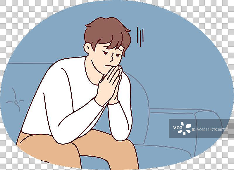 不开心的男人坐在沙发上感到压力图片素材