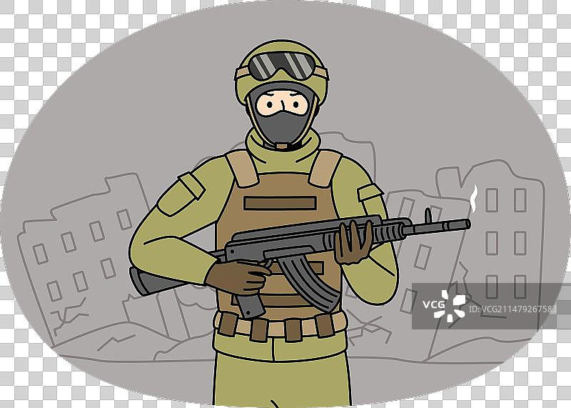 废墟城市中持武器的士兵图片素材