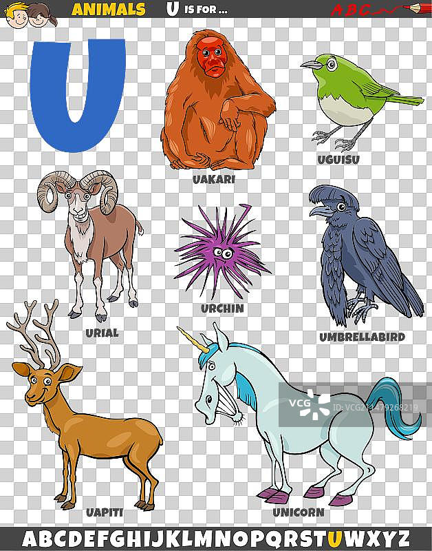 字母U的卡通动物角色图片素材