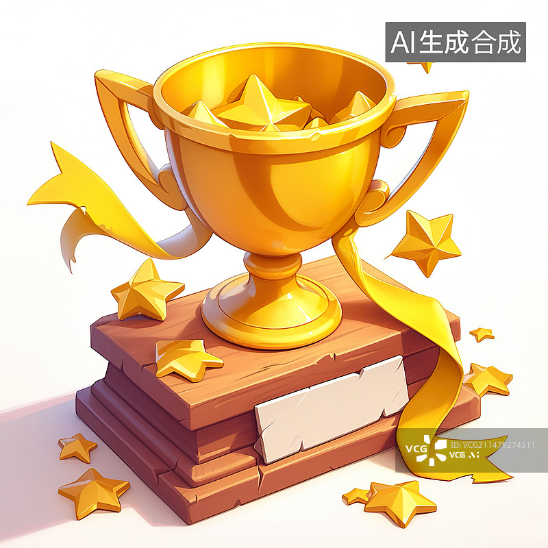 【AI数字艺术】3D金色冠军奖杯卡通图标图片素材