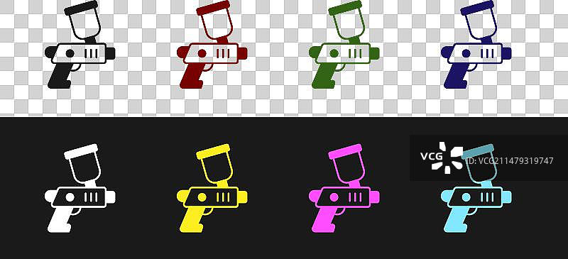 黑色背景上的喷漆枪图标套装图片素材