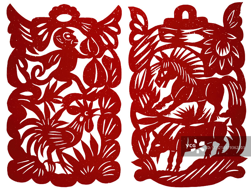 河南民间艺术，剪纸，十二生肖图片素材