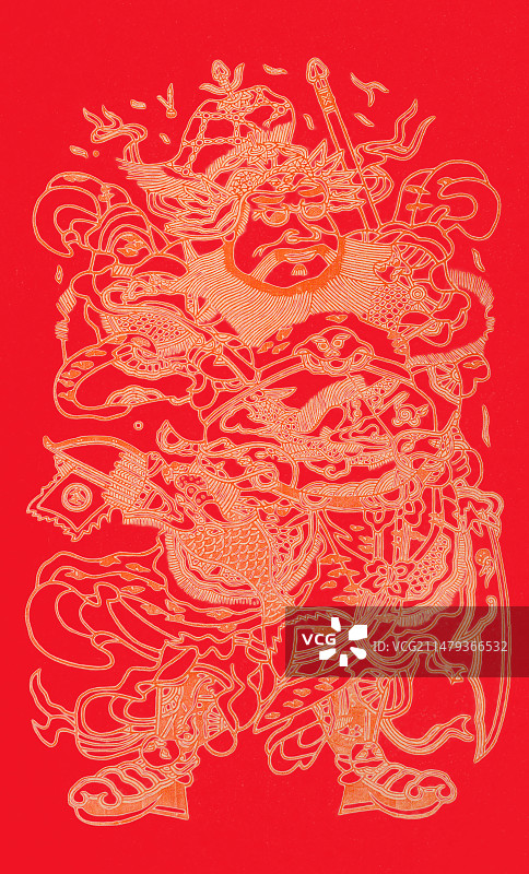 开封朱仙镇年画，大刀门神图片素材