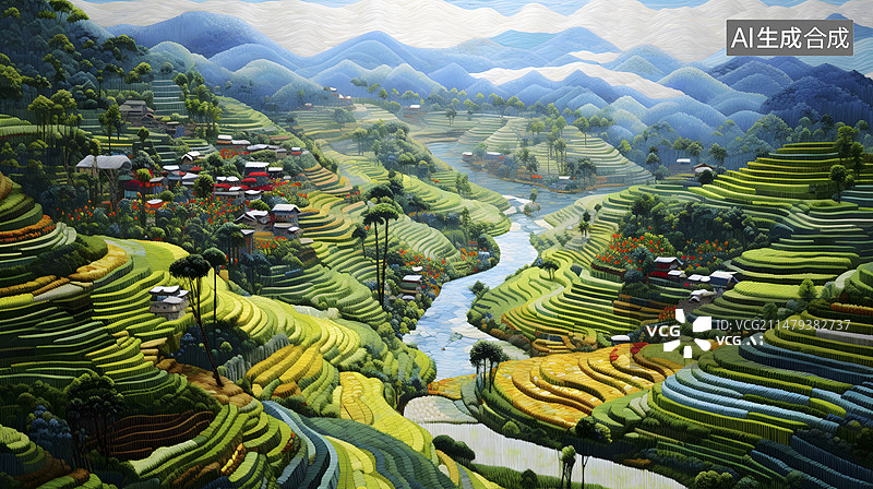 【AI数字艺术】航拍视角下的梯田风光图片素材