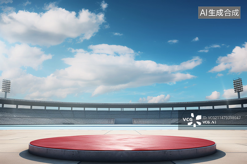 【AI数字艺术】体育场内红色的产品展示平台图片素材