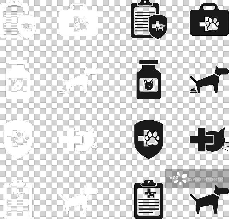 宠物狗排便、药品瓶和临床记录套装图片素材