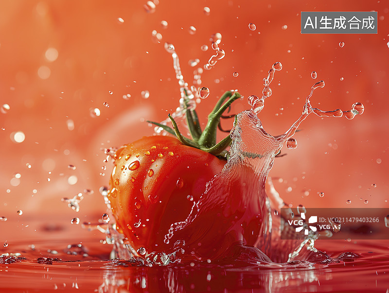【AI数字艺术】西红柿落入水中水花飞溅图片素材