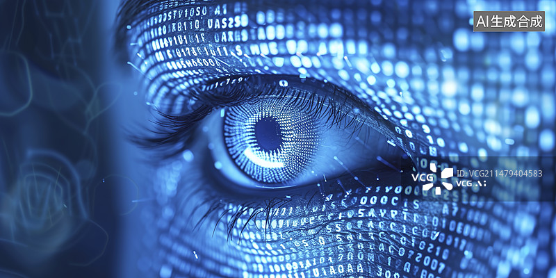 【AI数字艺术】视网膜眼睛生物识别概念图片素材