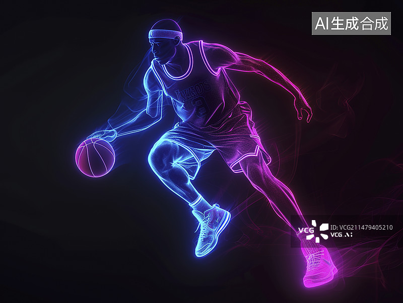 【AI数字艺术】打篮球的运动员赛博朋克线条风图片素材