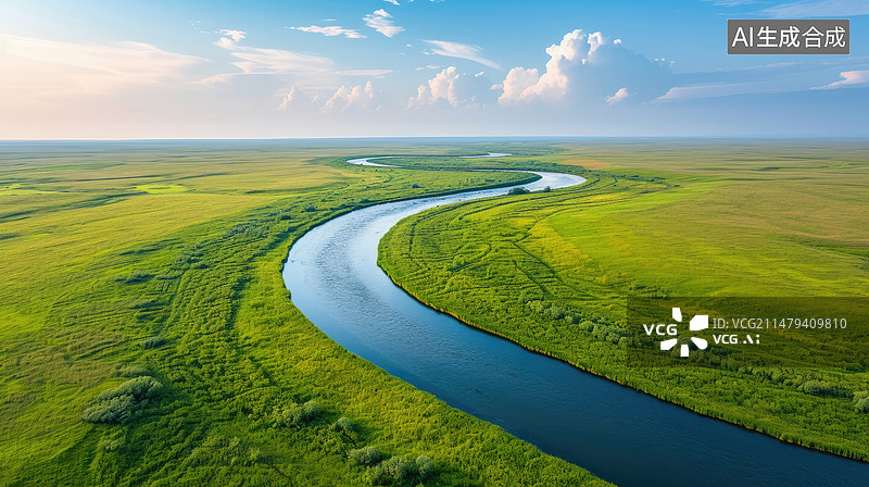 【AI数字艺术】草原河流自然风景图片素材