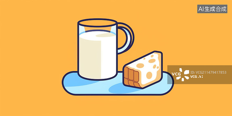 【AI数字艺术】面包牛奶早餐卡通插画图片素材