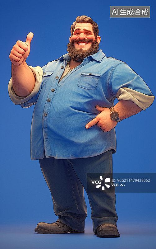 【AI数字艺术】一个卡通人物竖起大拇指，点赞人物插图图片素材