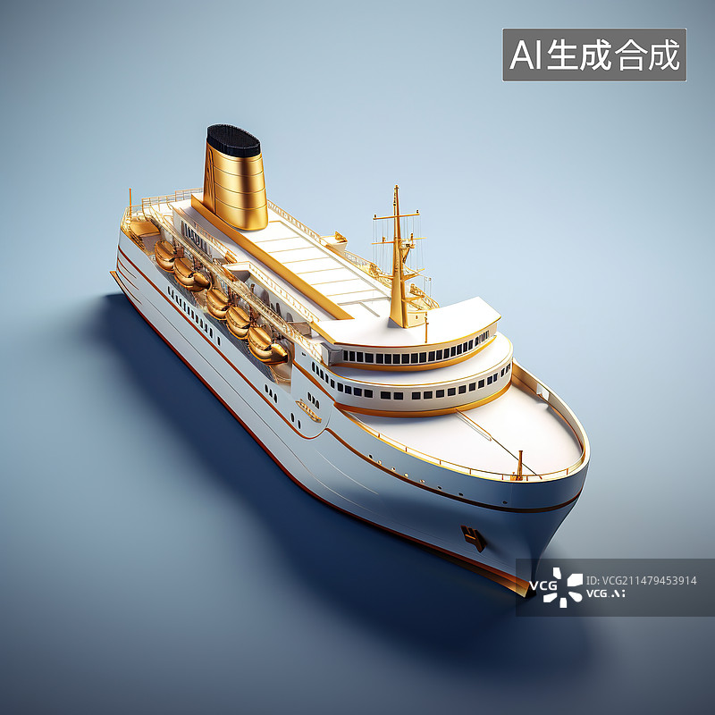【AI数字艺术】3D轮船邮轮微缩模型图标,一带一路航运旅游运输业图片素材