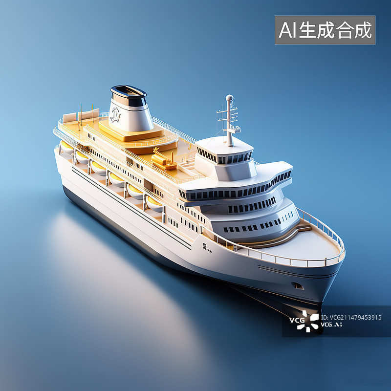 【AI数字艺术】3D轮船邮轮微缩模型图标,一带一路航运旅游运输业图片素材