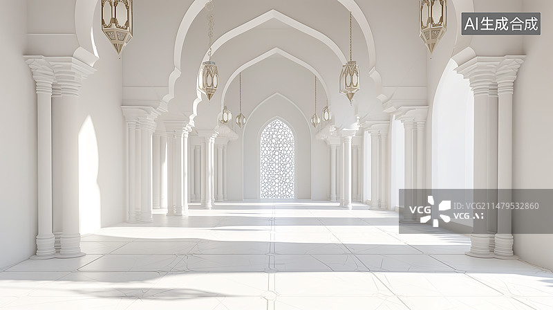 【AI数字艺术】纯洁浪漫的白色室内建筑图片素材