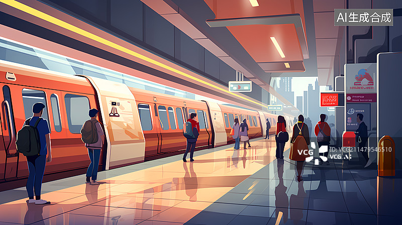 【AI数字艺术】地铁站插画图片素材