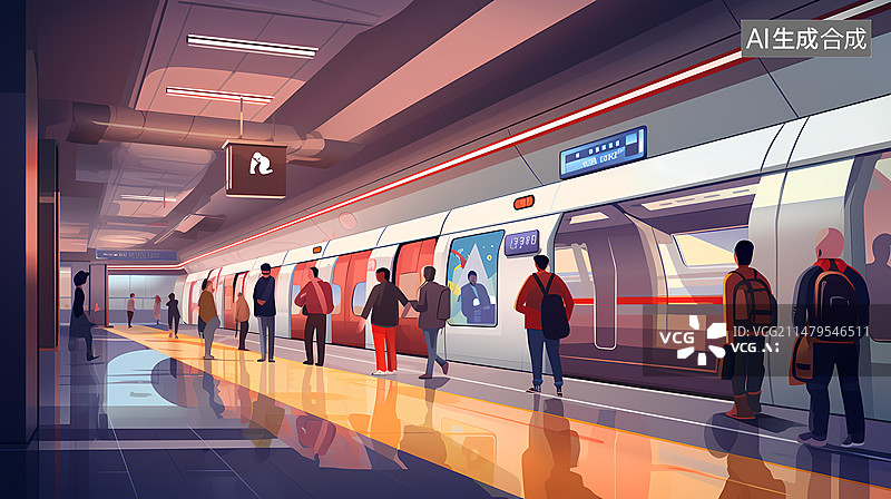 【AI数字艺术】地铁站插画图片素材