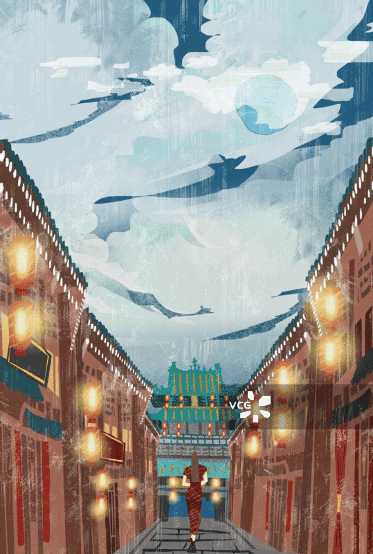 山西平遥古城插画GIF动图图片素材