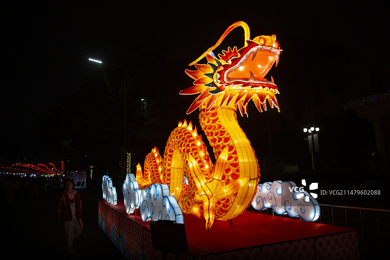 2024年深圳爱国路花市龙年花灯造型龙型龙春节气氛装饰图片素材