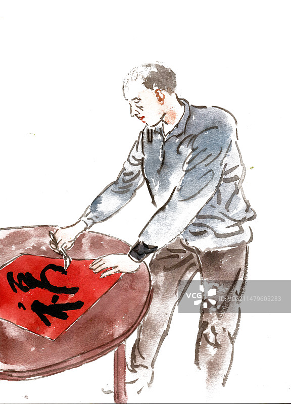 写春联的男子图片素材