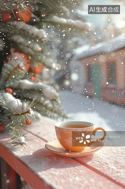 【AI数字艺术】雪地上的圣诞装饰特写镜头图片素材