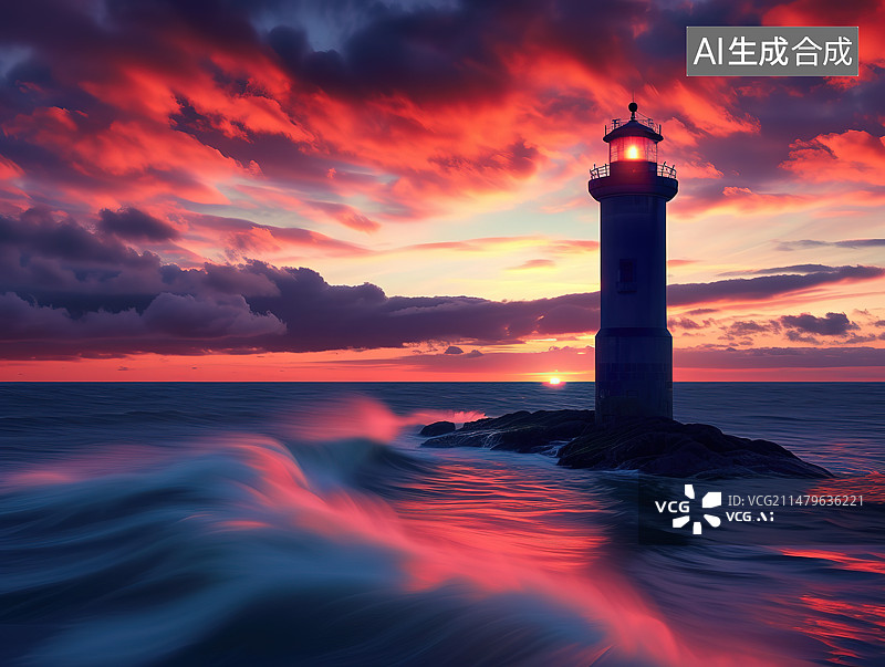 【AI数字艺术】日落时的海景图片素材