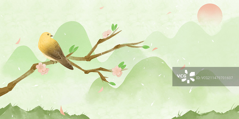 春天户外风景自然美手绘风格插画图片素材