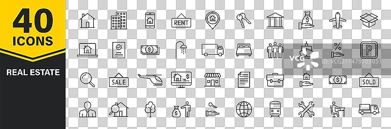 40个房地产网站线性风格图标图片素材