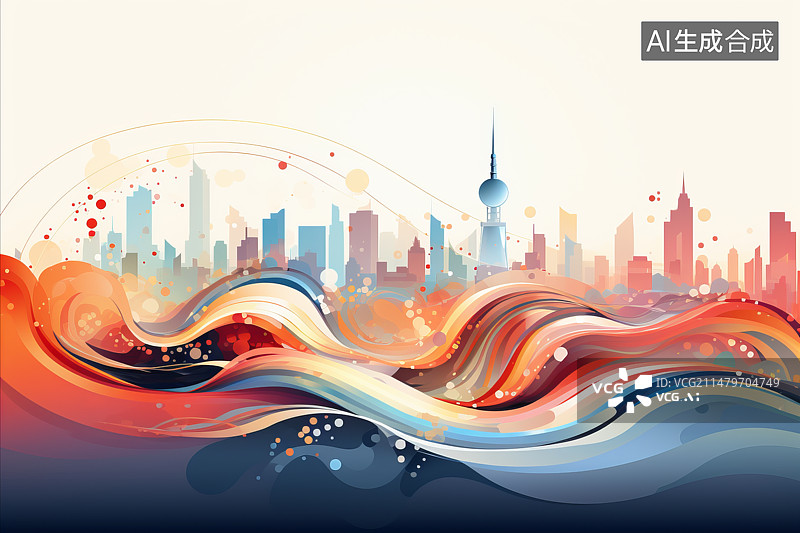 【AI数字艺术】城市抽象波浪背景图图片素材