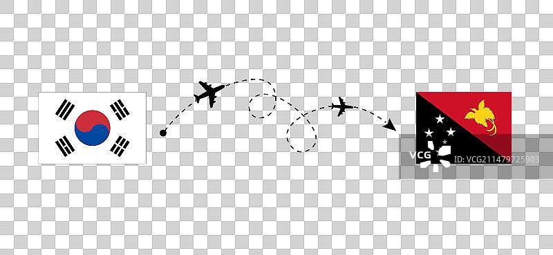 从韩国到巴布亚新几内亚的航班和旅行图片素材