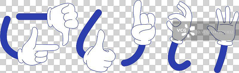 五只蓝色手展示不同的手势图片素材