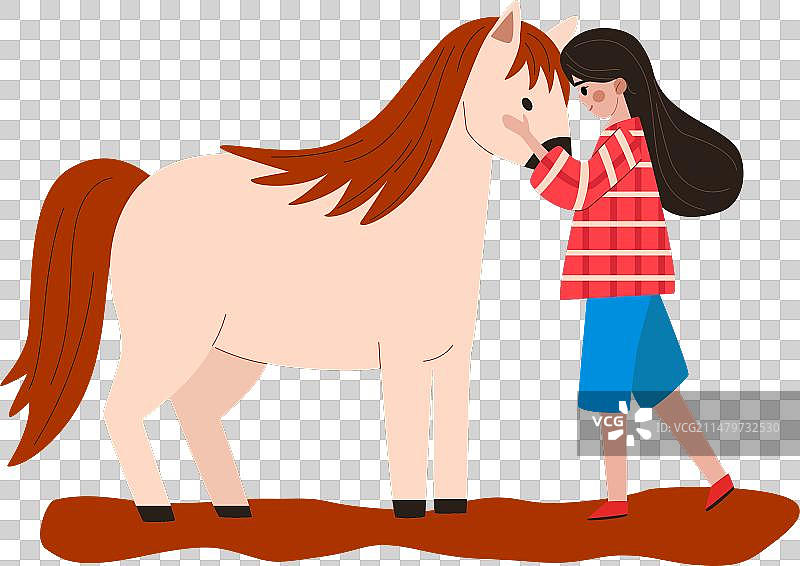 穿着条纹衬衫和短裤，正在抚摸宠物的年轻女孩图片素材