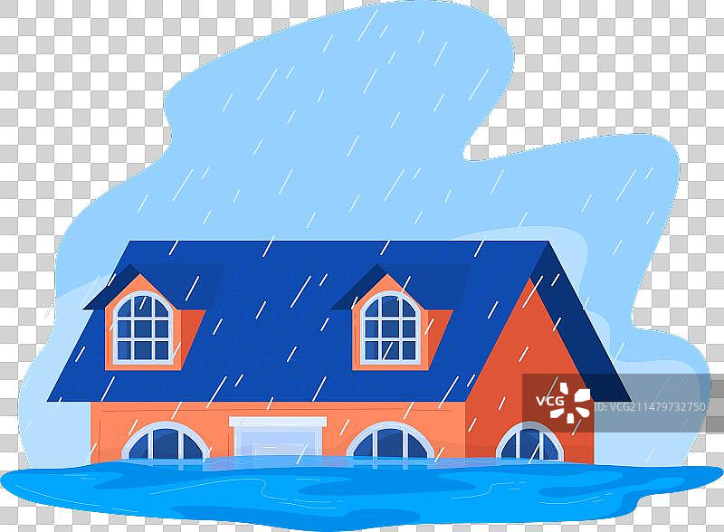 被雨水淹没的房屋水位达一层图片素材