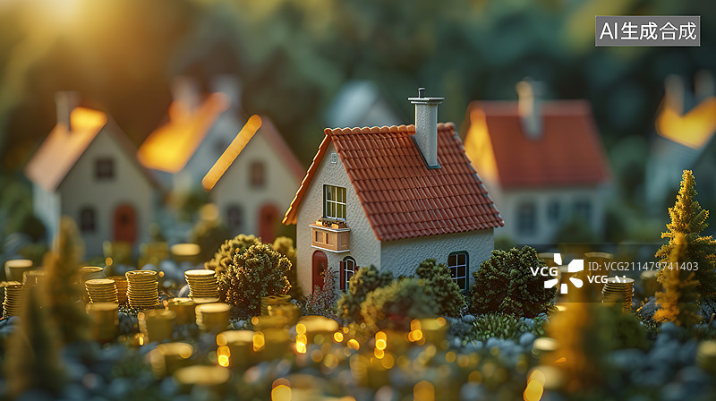 【AI数字艺术】退休后以房养老金币上的小房子模型图片素材